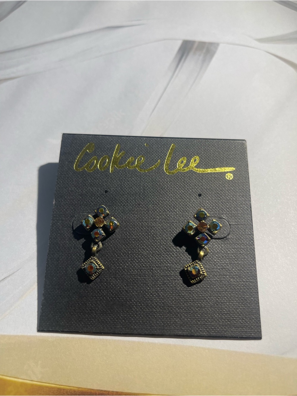 Cookie Lee Gold-Tone Iridescent Crystal Cluster Earrings